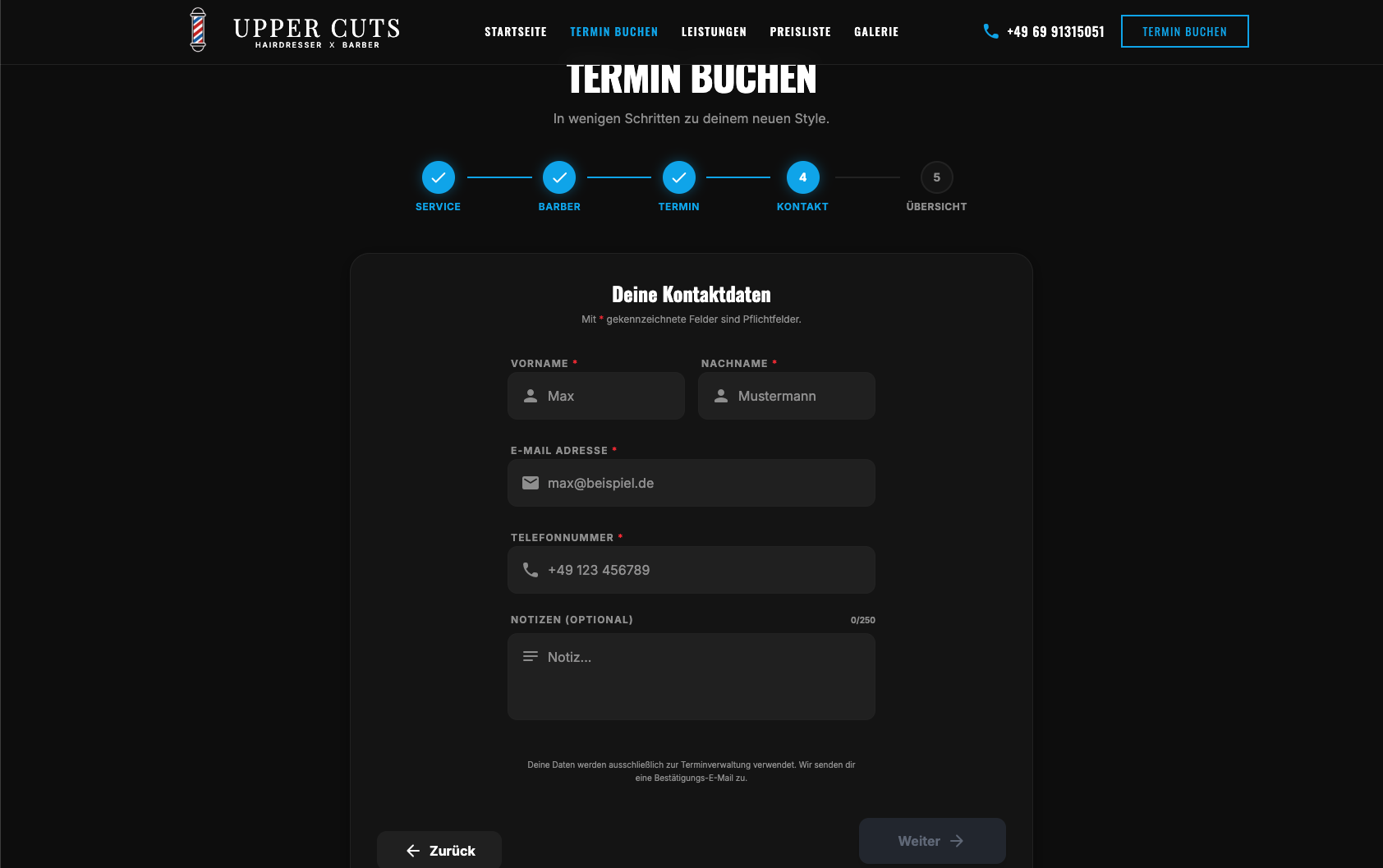Termin- und Uhrzeitauswahl in Echtzeit